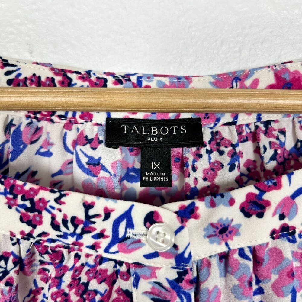 TALBOTS PLUS 1x White, Pink, and Purple Floral Button Peasant Style Boho Blouse - Picture 10 of 11